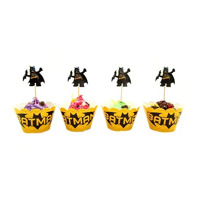 Batman Cupcake Decorating Set Of 12pcs Toppers /Picks And 12pcs Wrappers • $2.98
