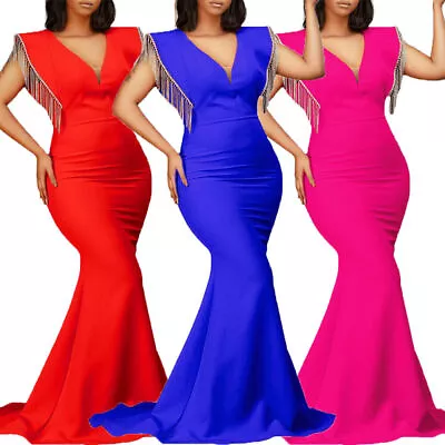 Sexy Women Bridesmaid Tassel Mermaid Evening Party Dress Bodycon Gown Prom Ball • £38.46