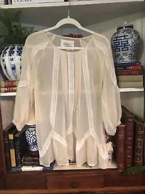 4 LOVE AND LIBERTY Johnny Was Embroidered Sheer Victorian Silk Blouse XS • $26