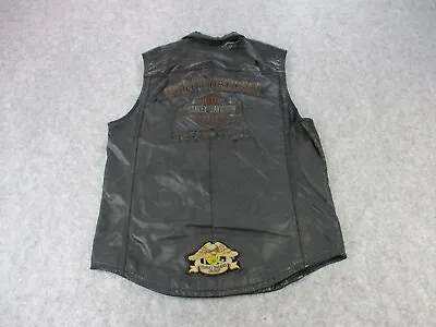 Harley Davidson Vest Mens Large Black Orange Owners Group Leather Snap Biker • $39.96