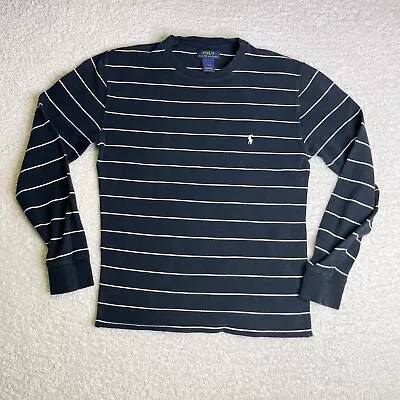 Polo Ralph Lauren Shirt Mens Large Black Waffle Knit Thermal Long Sleeve Striped • $18.88