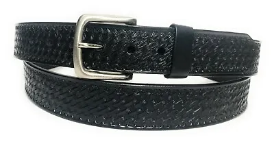 Men's Black Leather Work Belt. Basket Weave Heavy Duty Uniform Work Casual Belt  • $22.99