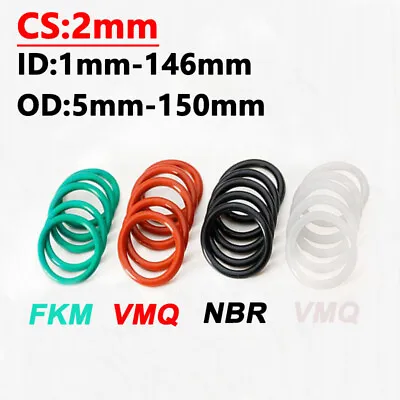 2mm Cross Section O-Rings Seals O Rings Metric ID 1-146mm OD 5-150mm VMQ/FKM/NBR • £1.81