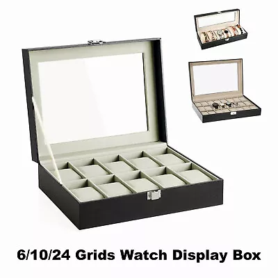 £8.99 • Buy 6 10 24 Grid Watch Display Box Storage Case Glass Jewelry Collection Organizer
