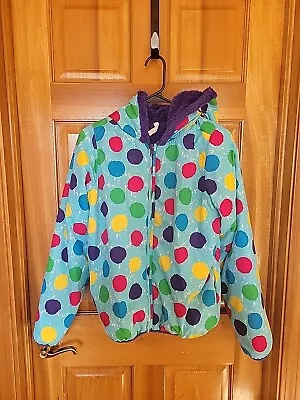 Hanna Andersson Reversible Snow Jacket  Girls Size 160 14-16 Blue Purple Dots • $58.99