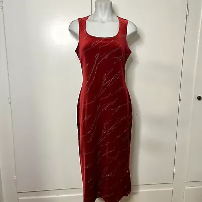 Vintage 90s Red Velvet Sleeveless Body Con Midi Dress ￼ • $30