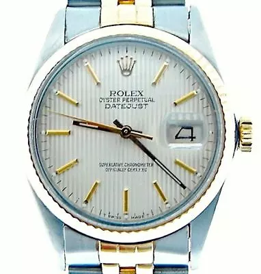 Rolex Datejust Mens 2T 18K Gold & Stainless Steel Jubilee Silver Tapestry 16013 • $6187.98