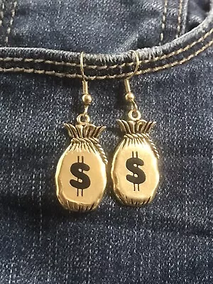 Gold Money Bag Earrings * Gambler* Casino * Luck Earring * Money • $23.99