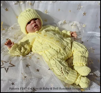 Knitting Pattern F147 Leafy Patterned All In One Set 16-22  Doll 0-3m Baby • £3.99