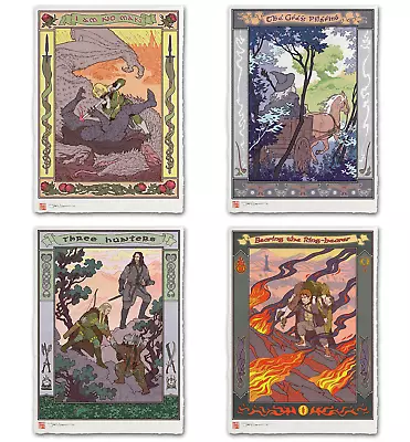 The Lord Of The Rings Art Nouveau Giclee Poster Print 4-Set 12x17 Mondo LOTR • $232.90