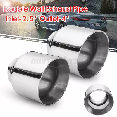 2pc 2.5'' Inlet 4'' Outlet Stainless Steel Exhaust Tip Muffler Double Wal • £48.95