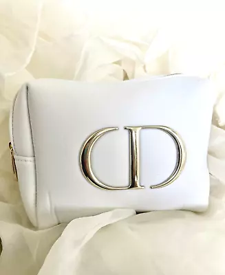 Christian Dior Makeup Travel Bag Pouch WHITE Mirror Powder Case Brush Clinique • $16.50