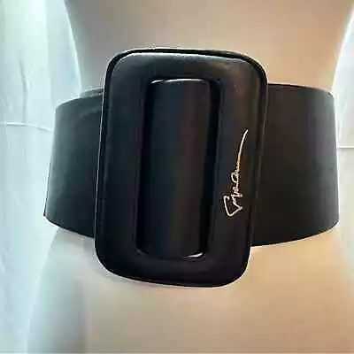 £128.77 • Buy Giorgio Armani Large Leather Black Logo Waist Belt Size 38