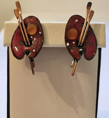 Vintage Red Fall Lily Pad Earrings Signed MATISSE Clip On • $18.99