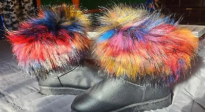 Size 10 Black H2K Boots With Multi Color Fur Tops • $40