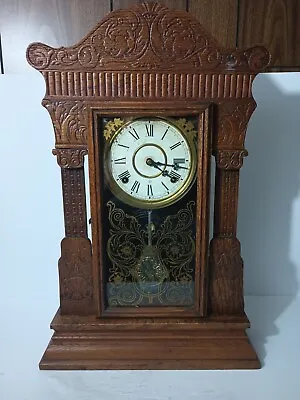 Antique Oak WM.Gilbert Clock Co. Wind Mantel Clock W/Key Not Working Parts Only • $99.48
