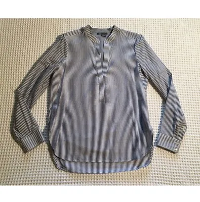 New VINCE Half Placket Button-Down Shirt Blouse Tunic $195 Blue / White Stripe 6 • $65