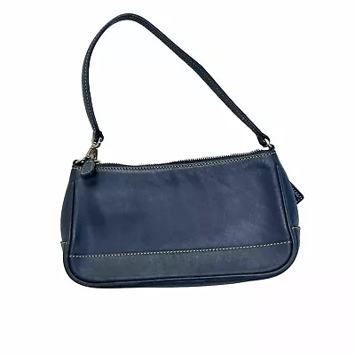 Vintage Coach Hampton Blue Leather Demi Baguette Handbag Purse Y2K • $49.99