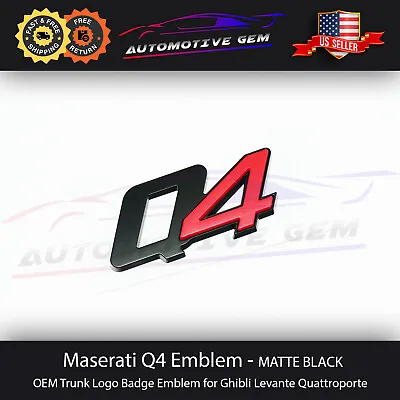 Maserati Q4 Emblem Matte Black Logo Trunk Emblem Badge Ghibli Quattroporte OEM • $24.99