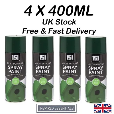 4 X 400 ML Green Gloss Aerosol Paint Spray Cars Wood Metal Walls Graffiti • £12.99