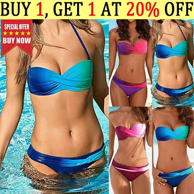 Women Push Up Bikini Set Swimsuit Padded Bandeau Bra Swimwear Beach Bathing Suit • £10.50