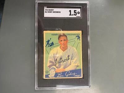 $1200 • Buy Henry Hank Greenberg 1934 Goudey Baseball Card #62 SGC 1.5 Detroit Tigers