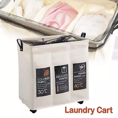 $36.24 • Buy Foldable Laundry Basket Hamper Washing Clothes Bag Storage Bin Cart With Wheels