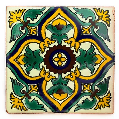 Yago - Handmade Mexican Ceramic Talavera Large 10.5cm Tile Ethically Sourced • £1.95