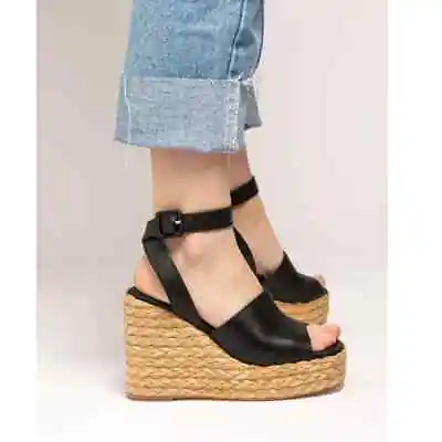 $200 • Buy NEW Paloma Barcelo Clama Wedge Sandal 9 Black