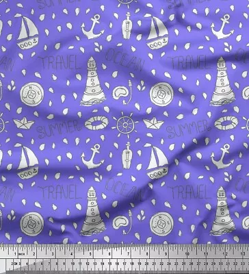 Soimoi Purple Cotton Poplin Fabric Yacht & Direction Compass Nautical-OHe • $10.29