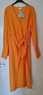 Ladies Bnwt H&m Orange Wrap Midi Dress Size Medium • £22.49