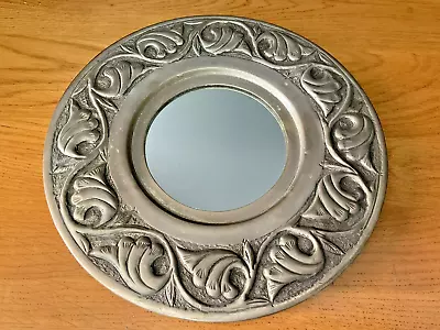 11 INCH DIAMETERARTS & CRAFTS STYLE PEWTER ROUND MIRROR Made In India • £24