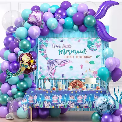 Mermaid Birthday Party Decorations Supplies For Girls Mermaid Balloon Arch Kit & • $28.95