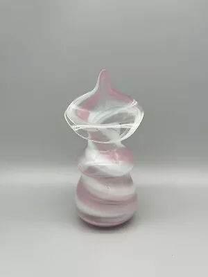 Vintage Jack In The Pulpit Vase Hand Blown Glass Smoke Grey Pink Blue Swirl 8” • $50