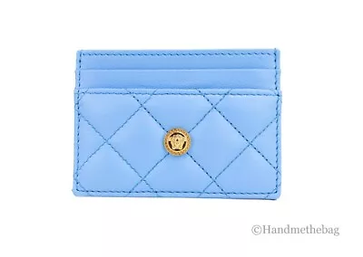 Versace Mini Medusa DV Blue Quilted Smooth Nappa Leather Card Case Wallet • $169