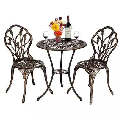 European Style Cast Aluminum Outdoor 3 Piece Tulip Bistro Set Of Table And Chair • $168.36
