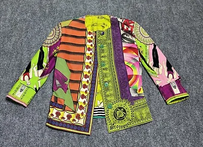 VTG 90s Gianni Versace Couture Greek Key Mixed Print Bolero Jacket Silk Cotton • $1695