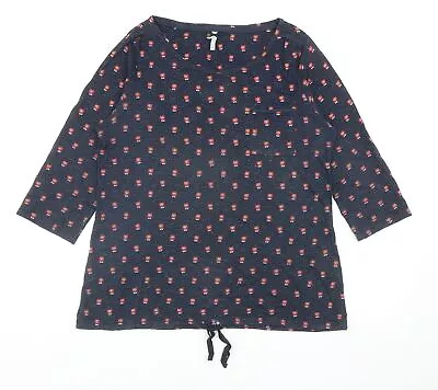 NEXT Womens Blue Geometric Cotton Basic T-Shirt Size 14 Scoop Neck - Owl Pattern • £3.50