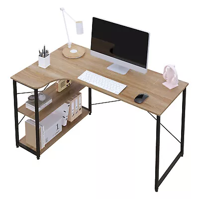 Corner Computer Desk L-Shaped Office Home Writing Study Table W/ Storage Shelves • £56.99