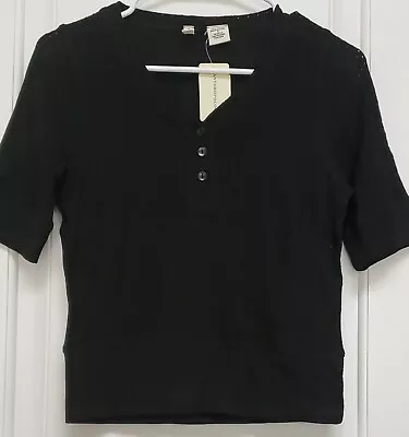 NWT Anthropologie Moth Black Top Shirt Polo Small Eyelet • $24