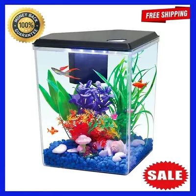 Plastic 2.5 Gallon Aquarium With Accessories Home Office Fish Tank W/ LED Light • $23.75