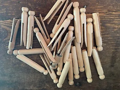 Lot Of 25 Vtg Round Wooden Clothes Pins  For Clothes Or Crafts Decor Old • $6.99