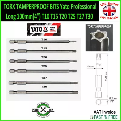 TORX TAMPERPROOF BITS Yato Professional Long 100mm(4 ) T10 T15 T20 T25 T27 T30 • £3.27