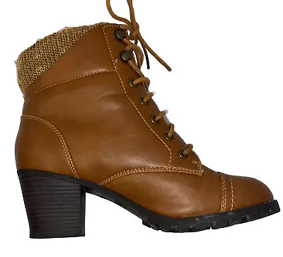 Women Bamboo Baxter Brown Heeled Lace Up Boot. Size 9 • $14