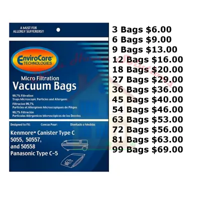 $69 • Buy Kenmore Canister Vacuum Cleaner Bags Type C For Models 5055, 50557, & 50588