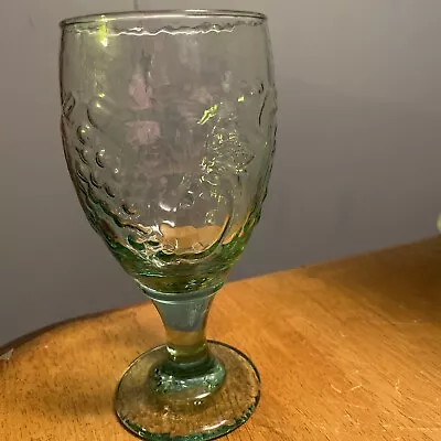 Vintage Libbey Spanish Green Glass Orchard Fruit  Glass Goblet 7” Set Of 2 • $6.99