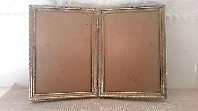 Vintage MCM Ornate Gold Tone Metal Bi-Fold Double 4x6.5  Hinged Picture Frame • $29.99