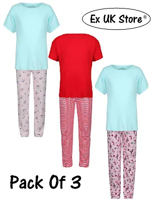 Girls 3 Pack Pyjamas Pj Sets Ex Uk Store Night Wear 7 8 9 10 11 Years Brand New • £11.99