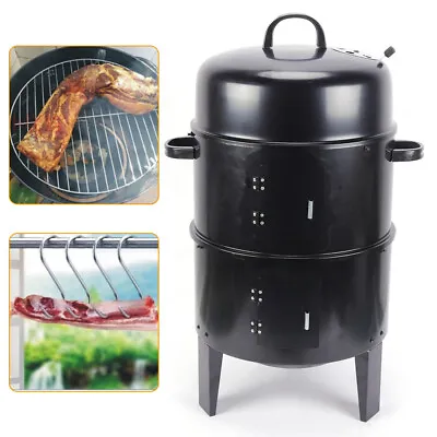 New Charcoal BBQ Meat Grill Smoker Box Smoked Barbeque Oven Cooking Food Steel • £58.62