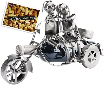 BRUBAKER Wine Bottle Holder  Couple On Motorbike  Metal Sculpture Gift • £37.99